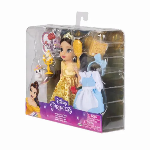 JAKKS Pacific Disney Princess 6 Inch Petite Doll med extra mode och tillbehör Be Our Guest Belle
