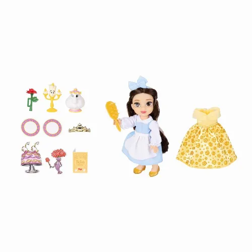 JAKKS Pacific Disney Princess 6 Inch Petite Doll med extra mode och tillbehör Be Our Guest Belle