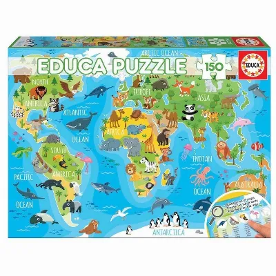 Educa 150 bitar - Världskarta Djur pussel (018115)