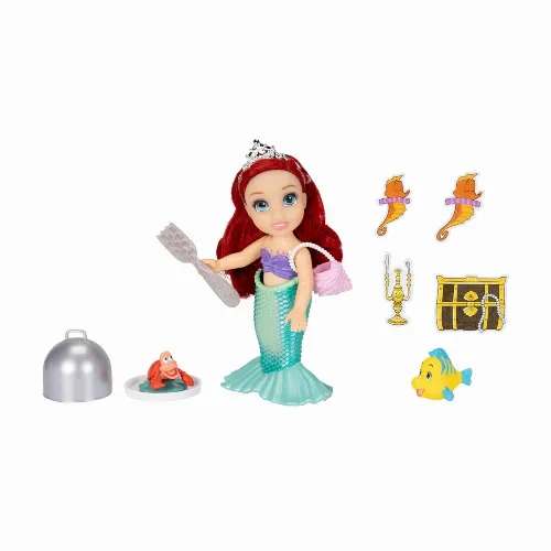 JAKKS Pacific Disney Princess 6 Inch Petite Doll med extra mode och tillbehör Sea to Land Ariel