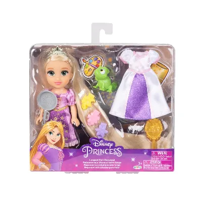 JAKKS Pacific Disney Princess 6 Inch Petite Doll med Extra Mode & Tillbehör Längsta håret Rapunzel